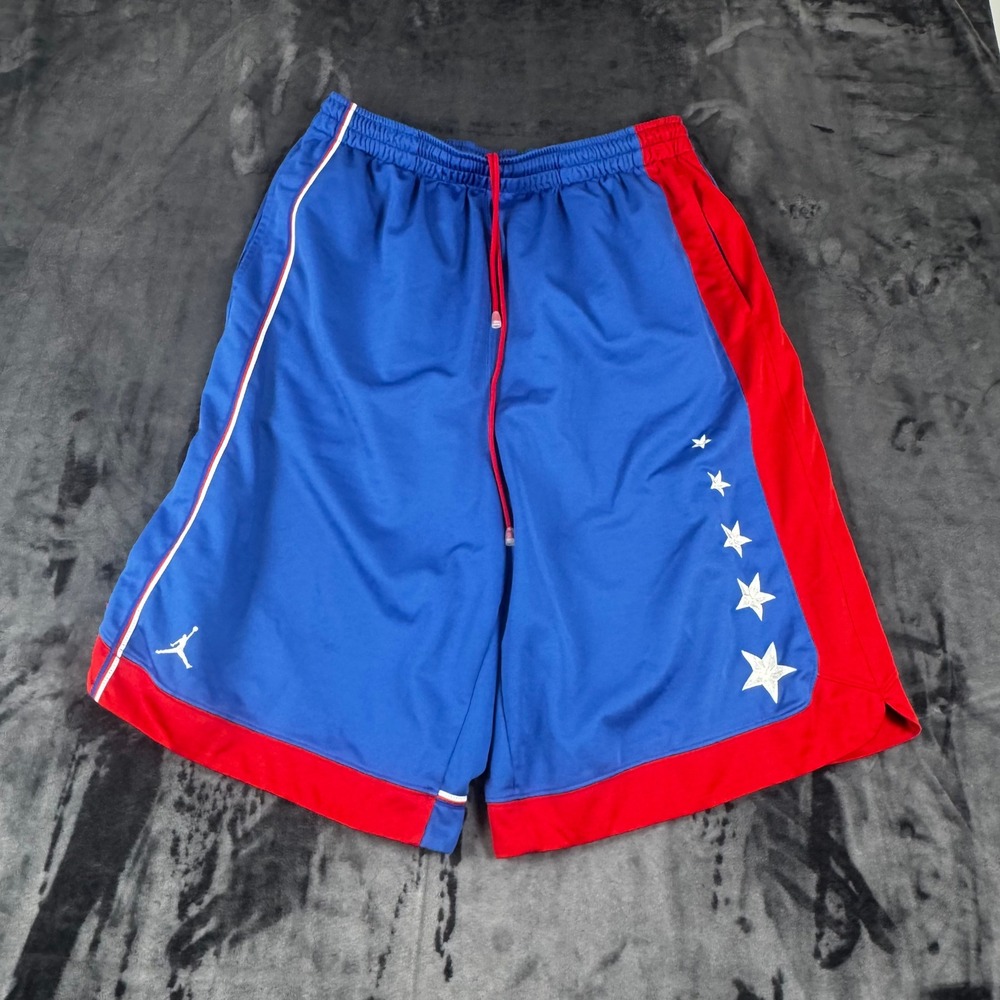 Jordan Basketball Shorts Mens XXL Blue Red Star Embroidered Athletic 3688